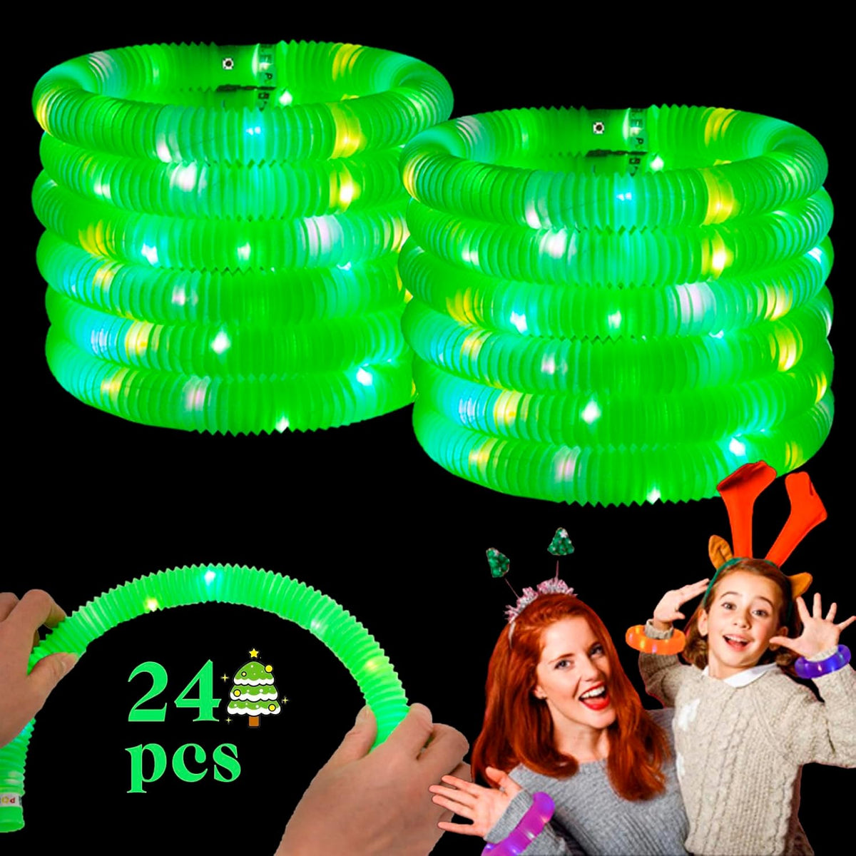 Green 24 Pack Light Up Party Favors Supplies,Bulk Glow Sticks Bracelet,Necklace Accessories for