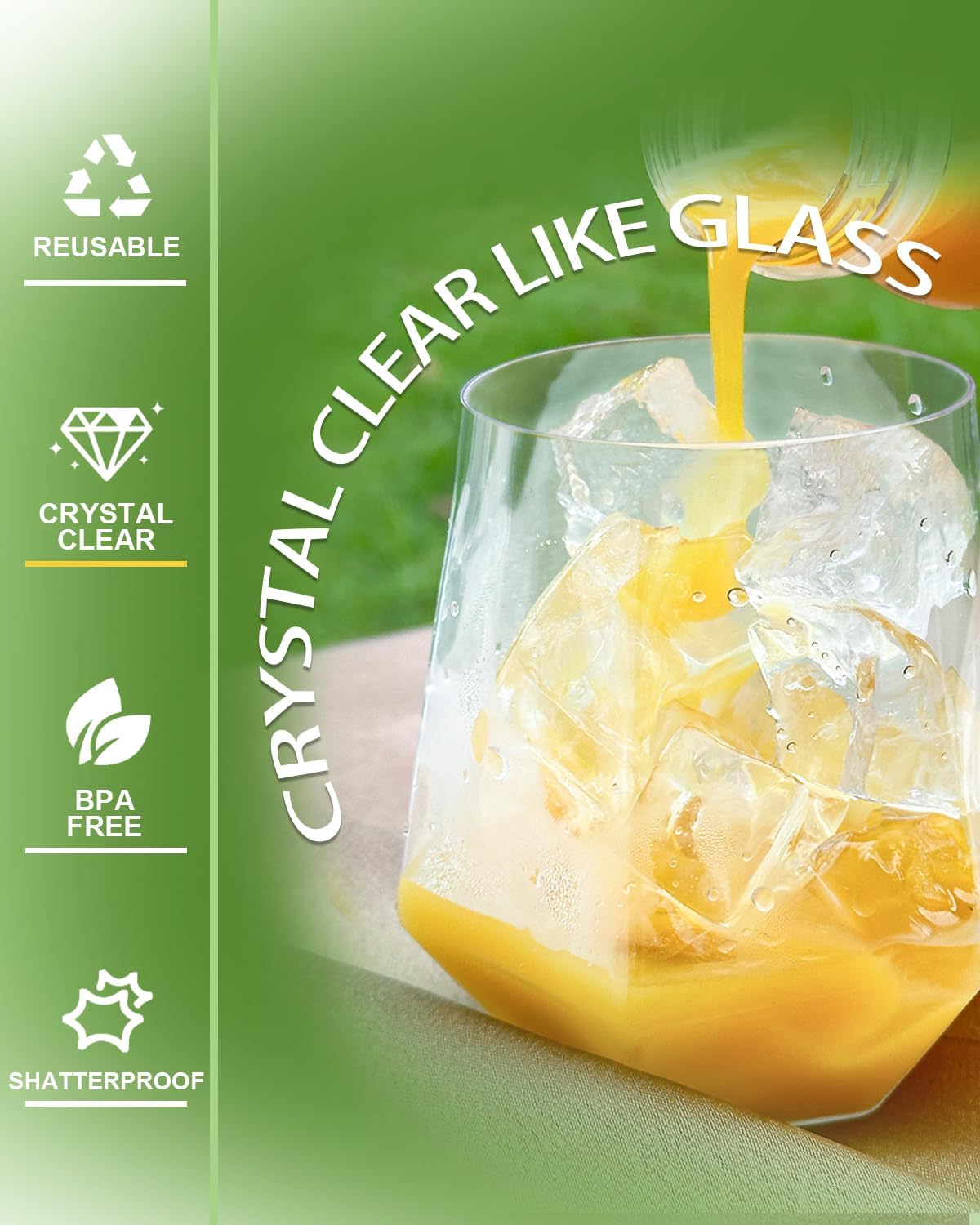 40 Pcak Plastic Stemless Wine cocktail Whiskey Champagne Glasses, 12 Oz Disposable Clear