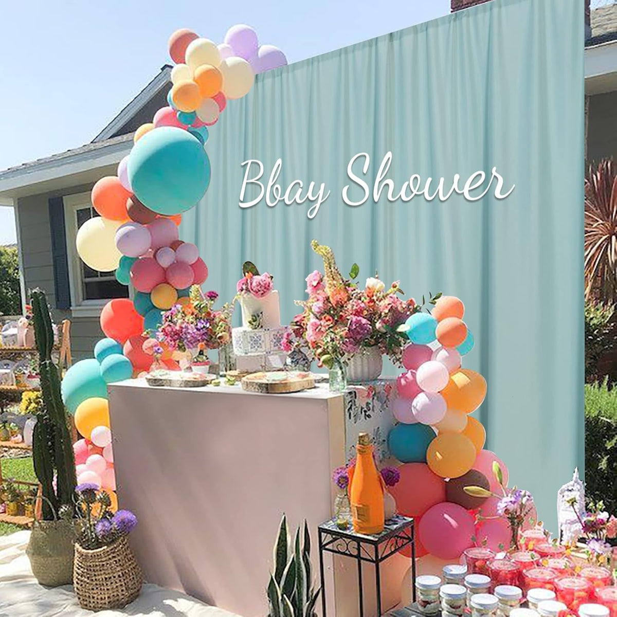 MYSKY HOME Light Green Backdrop Curtains for Parties, Weddings, Stage & Photography - 5ft x 10ft, 2