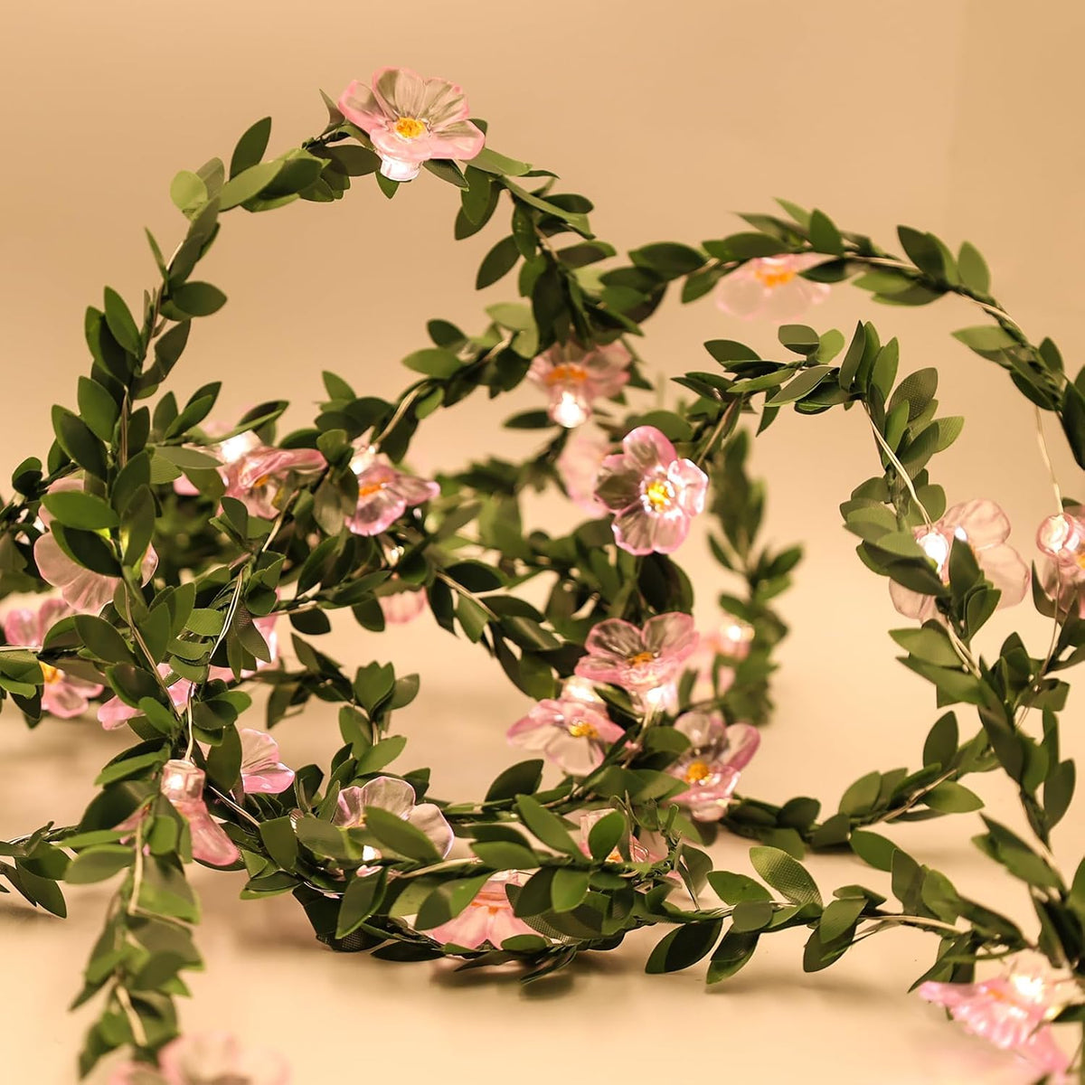 Decorative Fairy Vine Flower String Lights With Leaf, USB Plug In 16.5ft 50 LED Pink Cherry Blossom