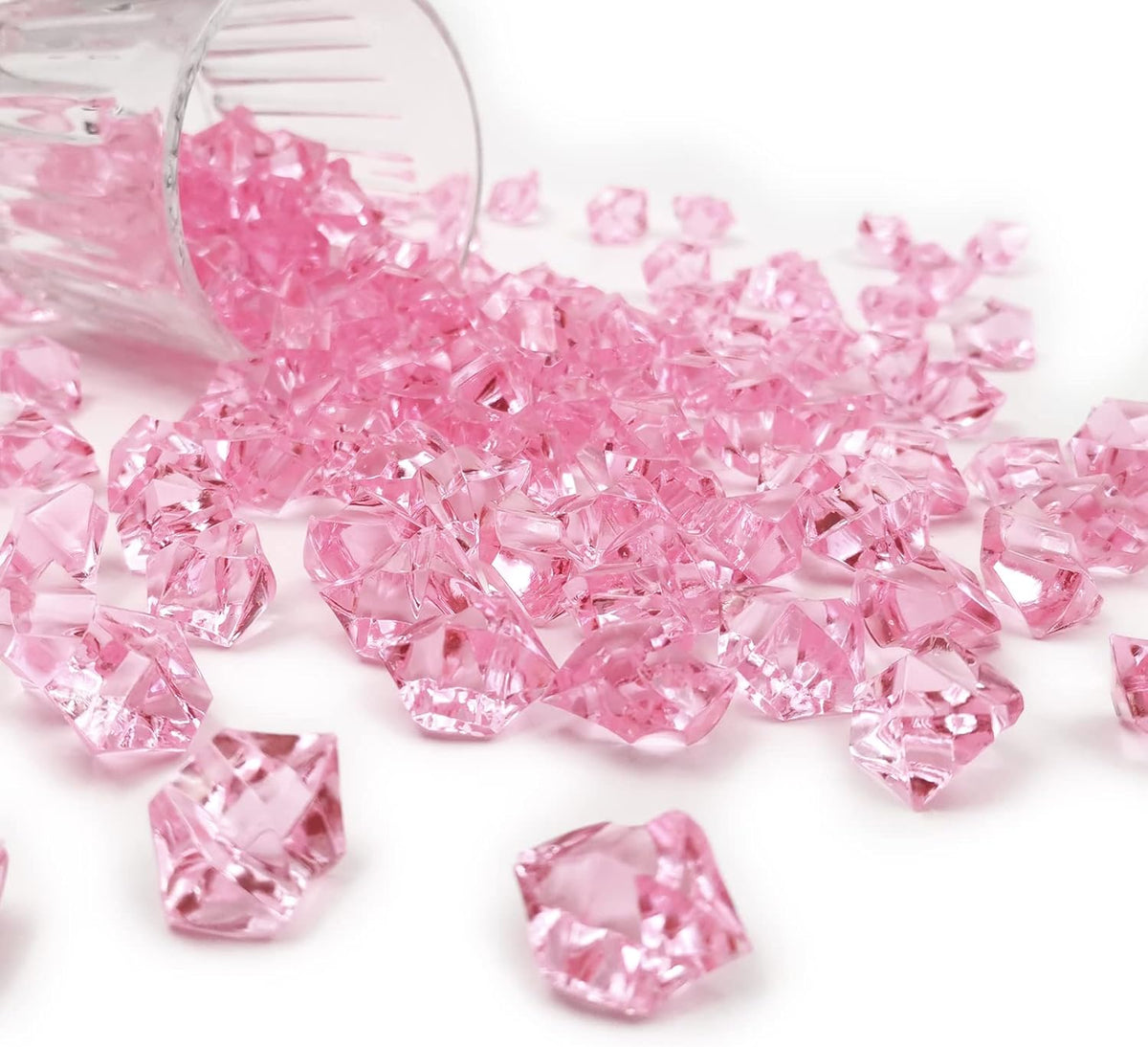 Fake Ice Rocks, 150 PCS Pink Acrylic Ice Rocks Pink Fake Crushed Ice Cubes,Vase Fillers for