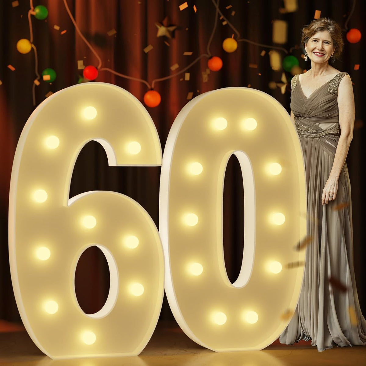 Marquee Numbers 4 Feet Tall Large Light Up Numbers 60th Birthday Decorations Women Men Big Yellow