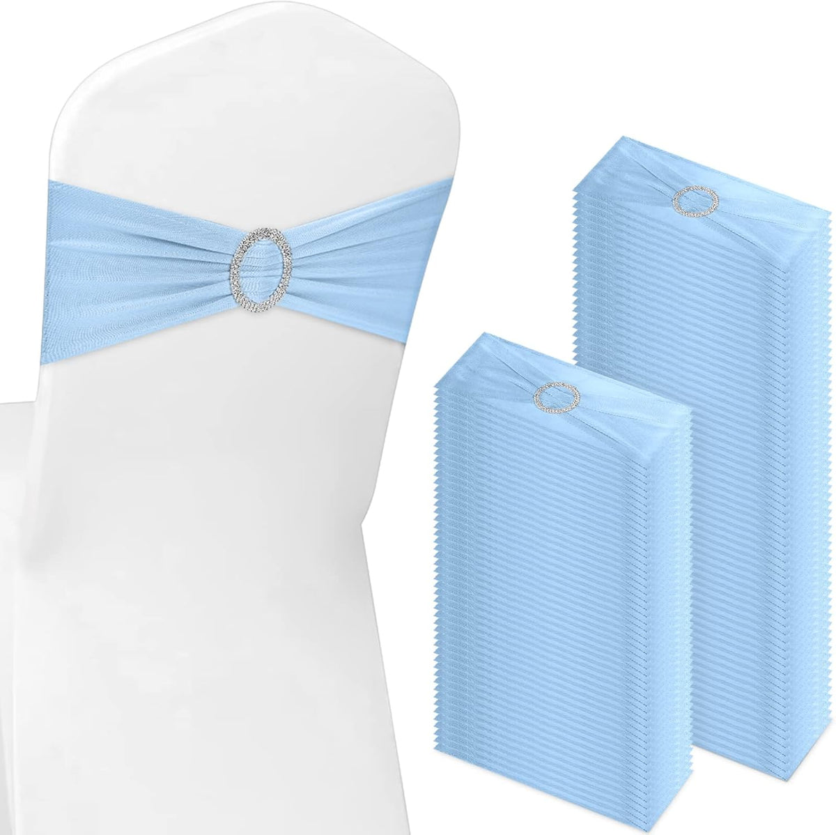 CHENGU 150 Pieces Spandex Stretch Chair Sashes Bows Elastic Chair Cover Bands Ties with Buckle