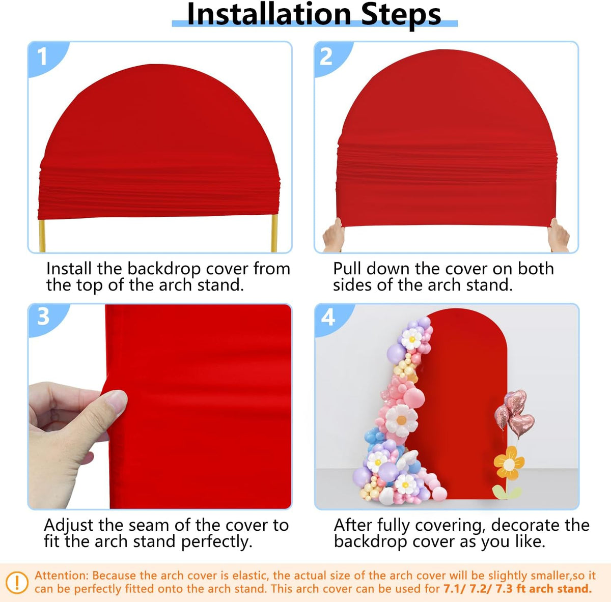 HEMMOTOP Red Arch Cover 7.2 ft (No Arch Backdrop Stand), Spandex Wedding Balloon Stretchy Arch