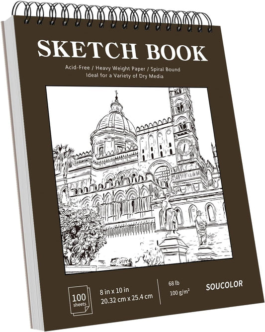 Soucolor 8" x 10" Blank Spiral Notebook| 100 Sheets 68lb/100gsm| Classroom Must Haves Supplies