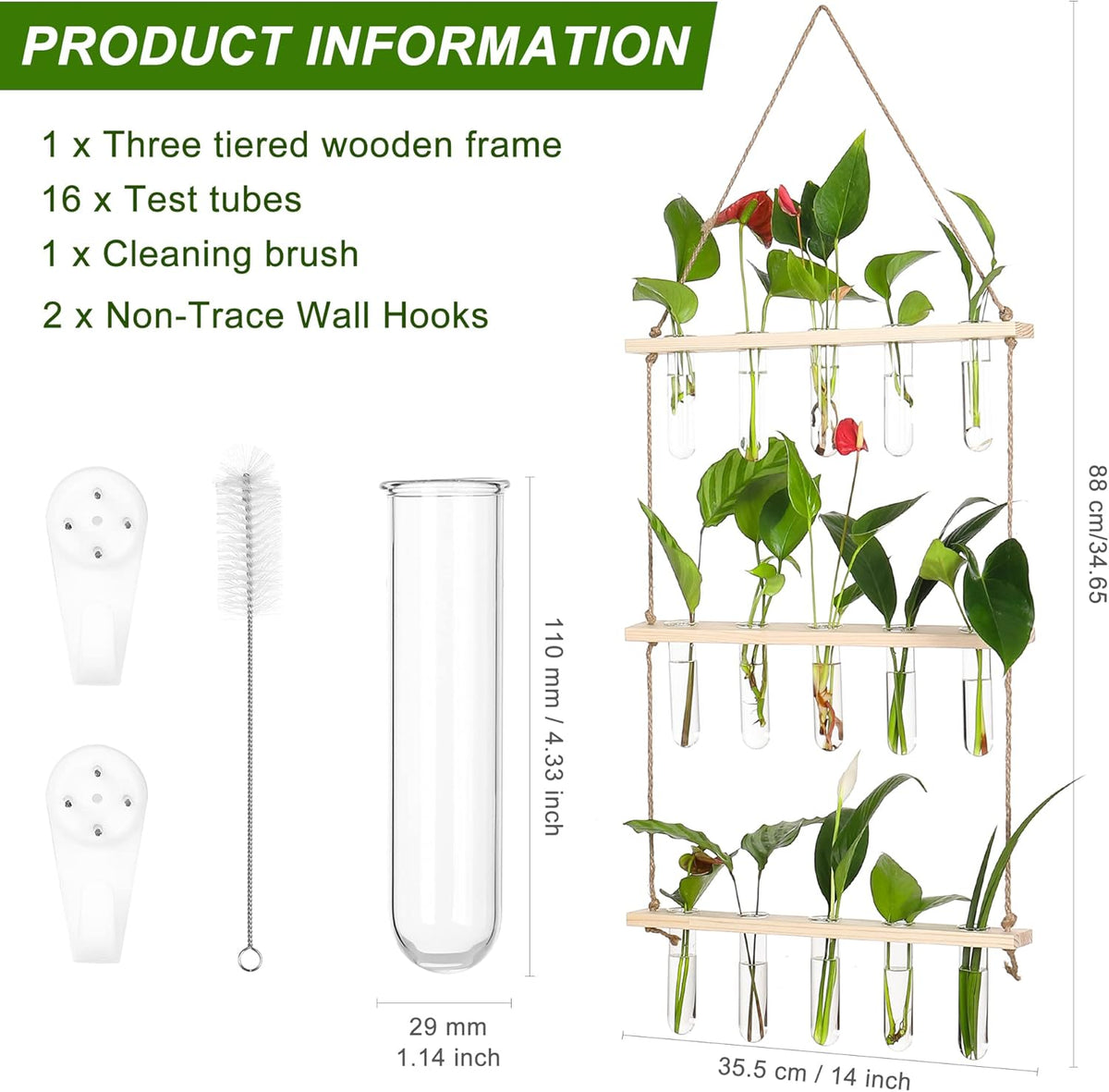 YIBOT Propagation Stations,3 Tiered of Propagation Tubes with Wooden Stand,Mini Glass Test Tubes