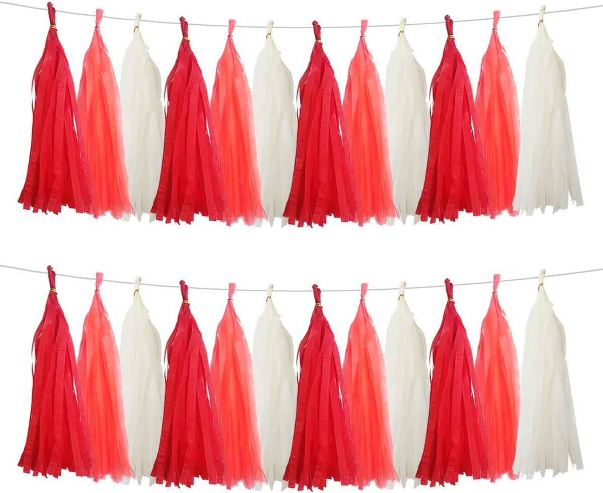 GAKA Red and White Tissue Paper Tassel(3 Colors),Paper Tassel Garland Banner for Wedding Birthday