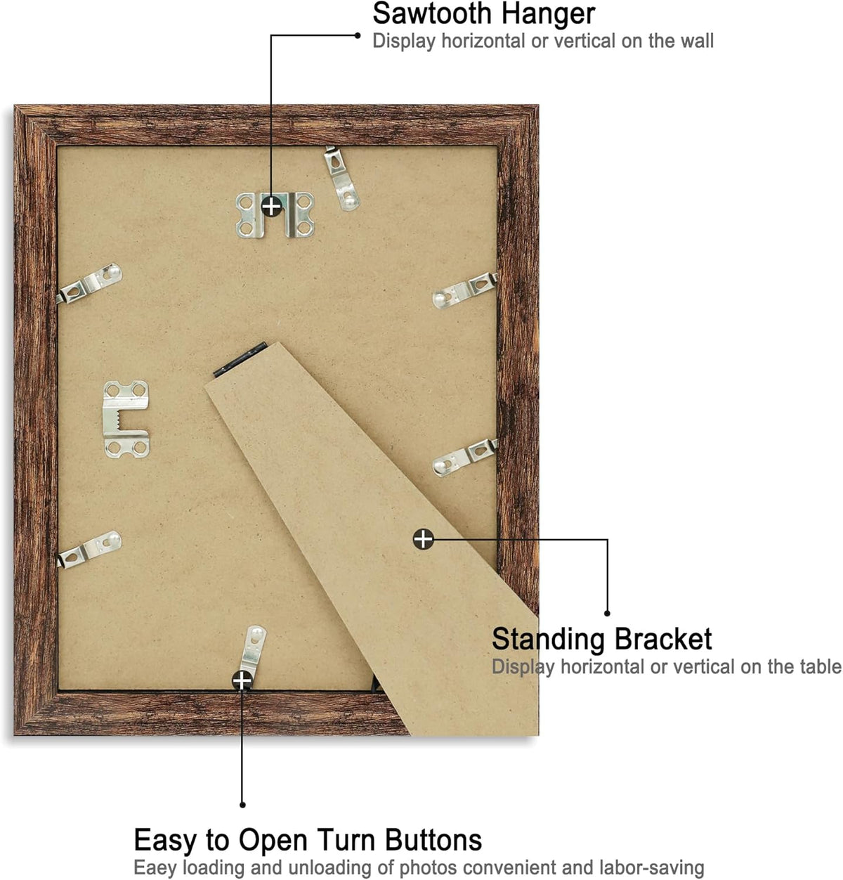 8x10 Picture Frame Set of 4, High Definition Glass Brown Frame, 8 x 10 Wood Rustic Picture Frames