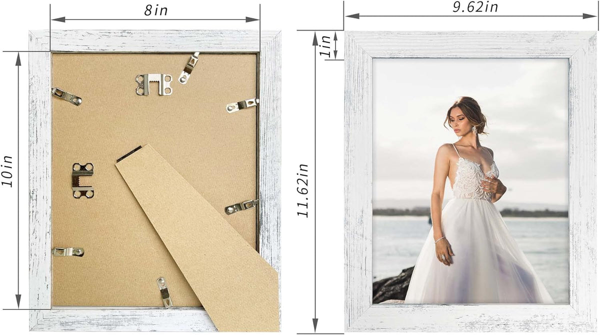 8x10 Picture Frame Set of 4, High Definition Glass Distressed White Frame, 8 x 10 Wood Photo Frames