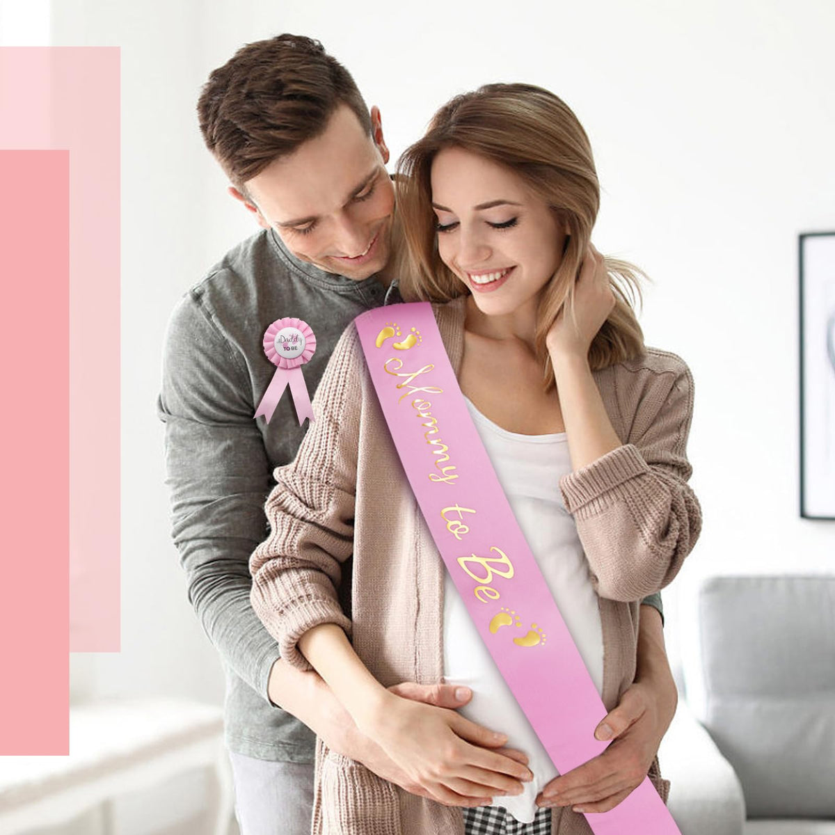 MILVOWOC Baby Shower Sash 2 Pack Mommy & Daddy to Be Set, Pink