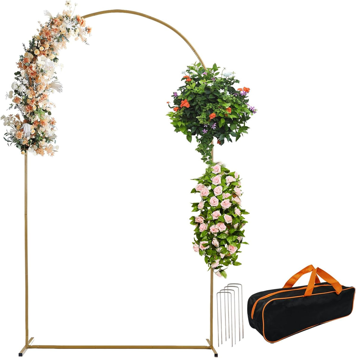 Metal Arch Backdrop Stand Set- Heavy Duty Rust-Proof Wedding Decoration Frame with Crossbar Base