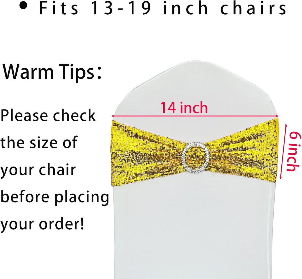 50 Pcs Sequin Chair Sashes Stretch Chair Bands Spandex Polyester Bows for Party Hotel Wedding