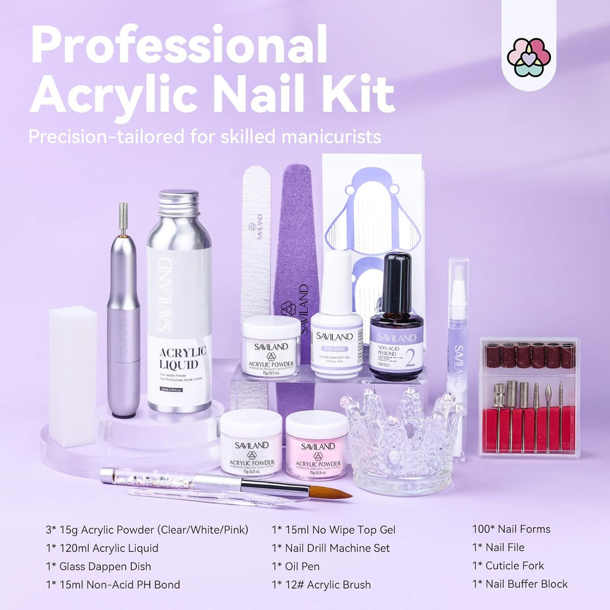 SAVILAND Acrylic Nail Kit with Drill: Professional Salon Nails Kit with Everything Acrylic Powder