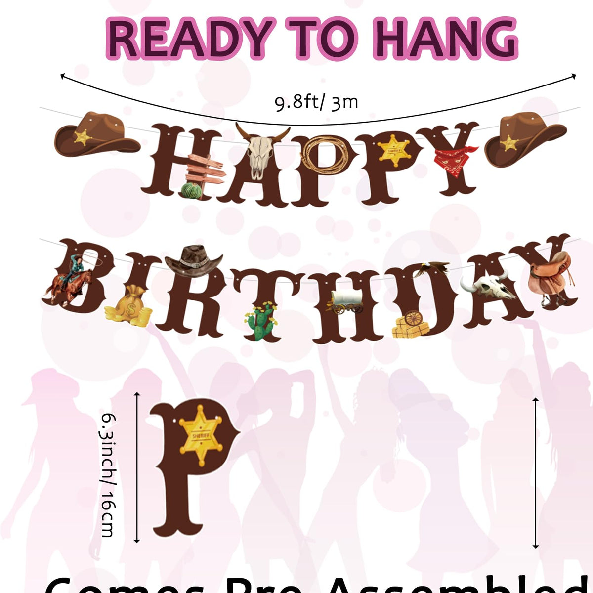 Western Cowboy Theme Wild West Party Decoration,Pre-Strung Happy Birthday Banner,Retro Horse Rodeo
