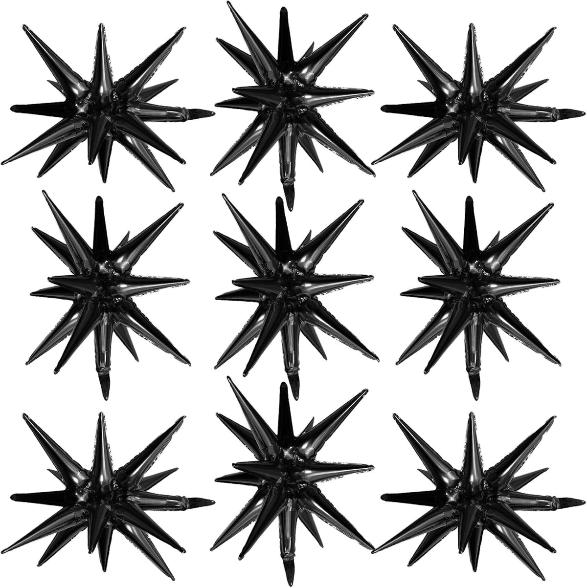 Black Star Balloons,9Pcs 22Inch Black Explosion Spike Cone Helium Polyester Film Star Foil Balloons