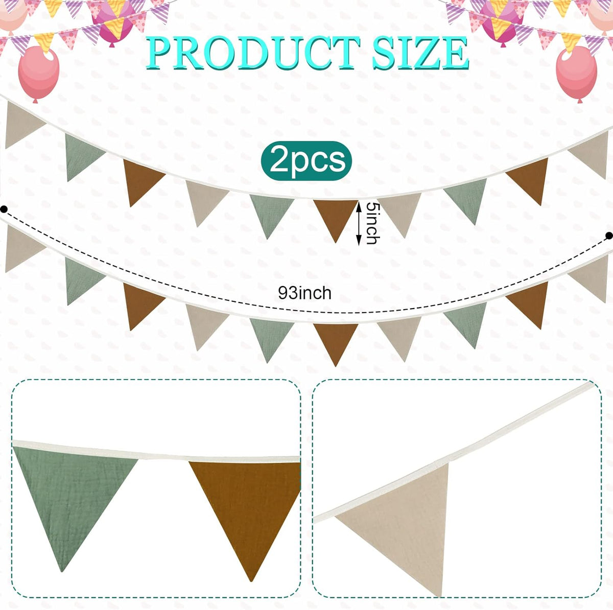 Oudain 15.5 ft Pennant Banner Flags, 2 Pcs Nursery Garland Triangle Bunting Flag Baby Banner for