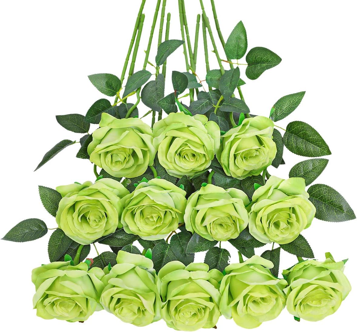 Tifuly Green Roses Artificial Flowers -12Pcs Realistic Single Long Stem Fake Silk Roses Bouquet for