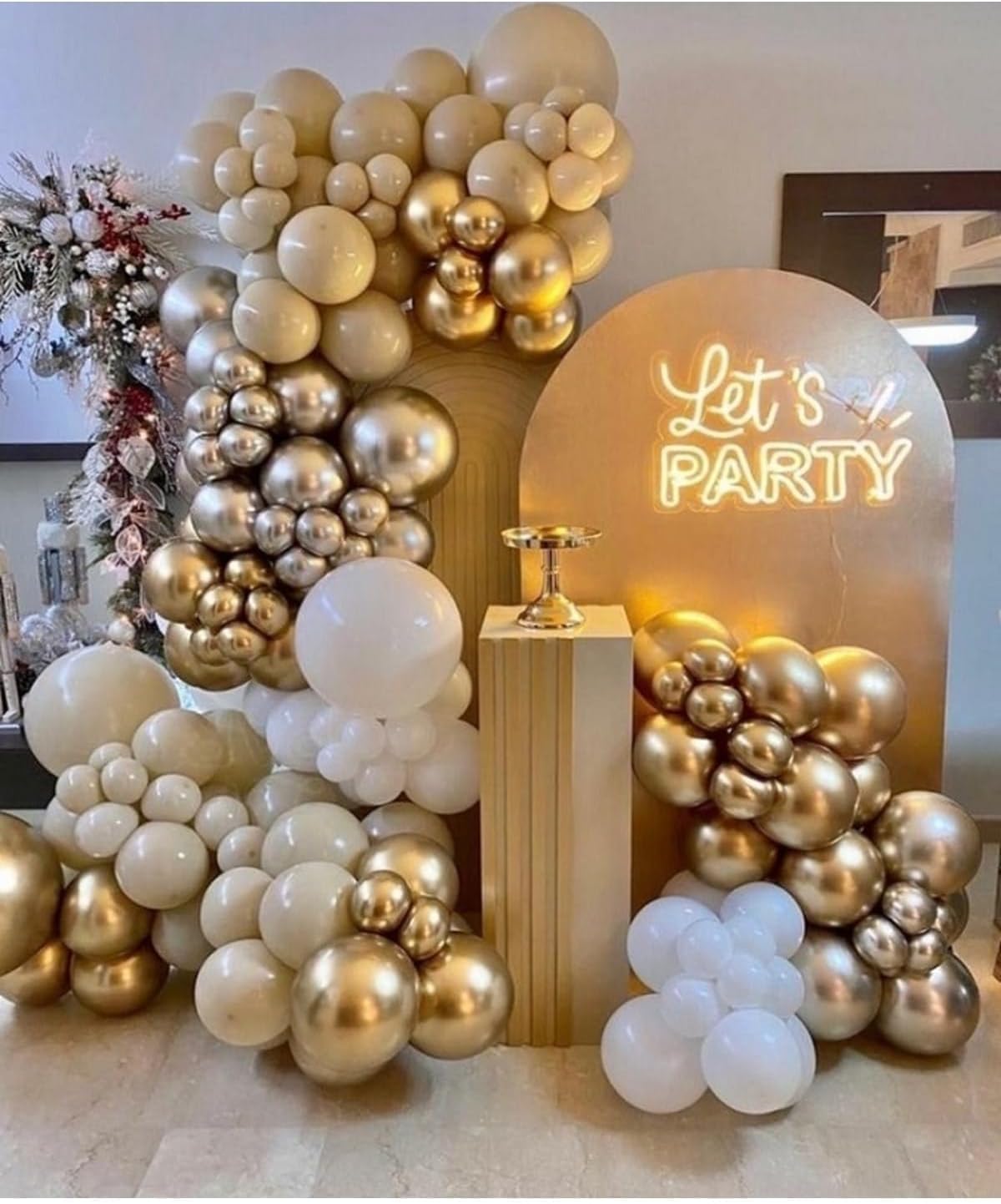 Nude White Gold Balloons, 60PCS Metallic Champagne Gold Cream White Clear Balloon White Sand Blush