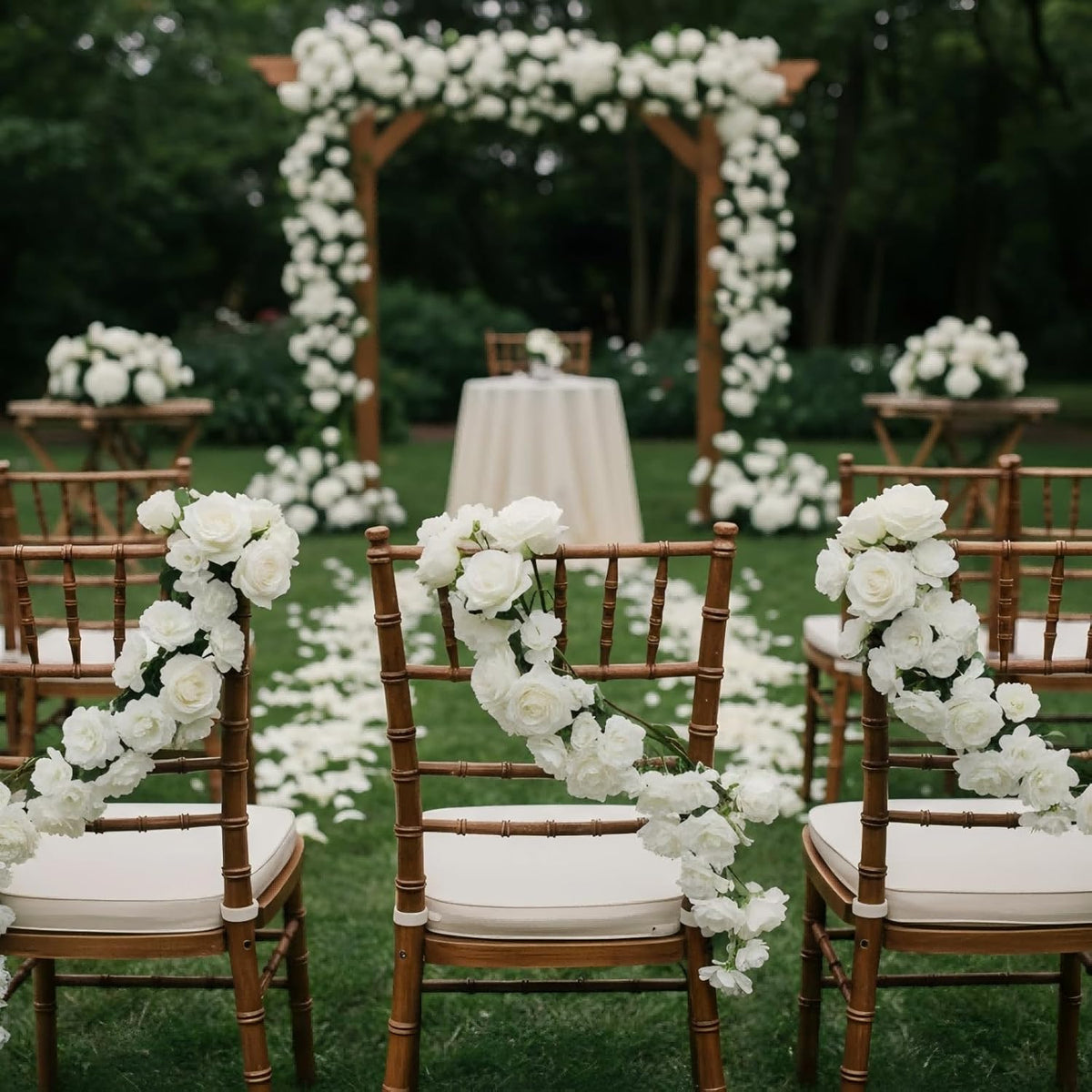 2 Pcs White Artificial Rose Vine Hanging Fake Flowers Garland for Wedding Anniversary Birthday