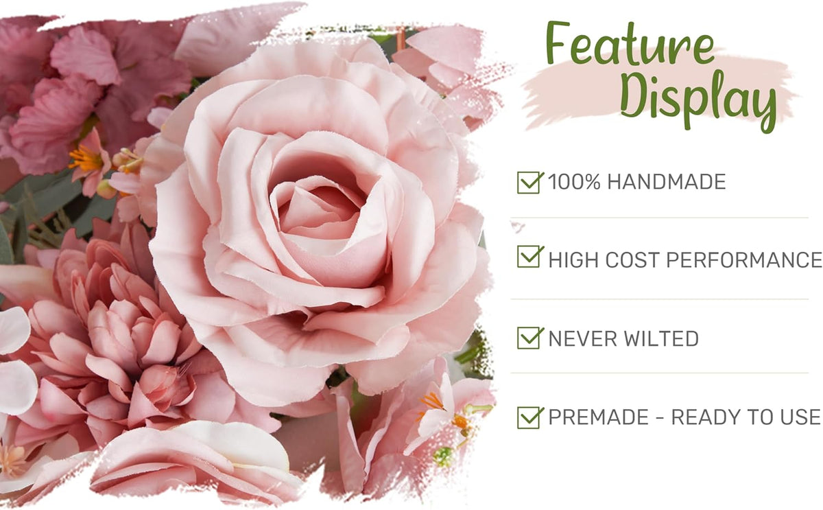 Wedding Arch Flowers with Drapes Kit (Pack of 4) - 2pcs Artificial Dusty Rose Deluxe Swag with 2pcs