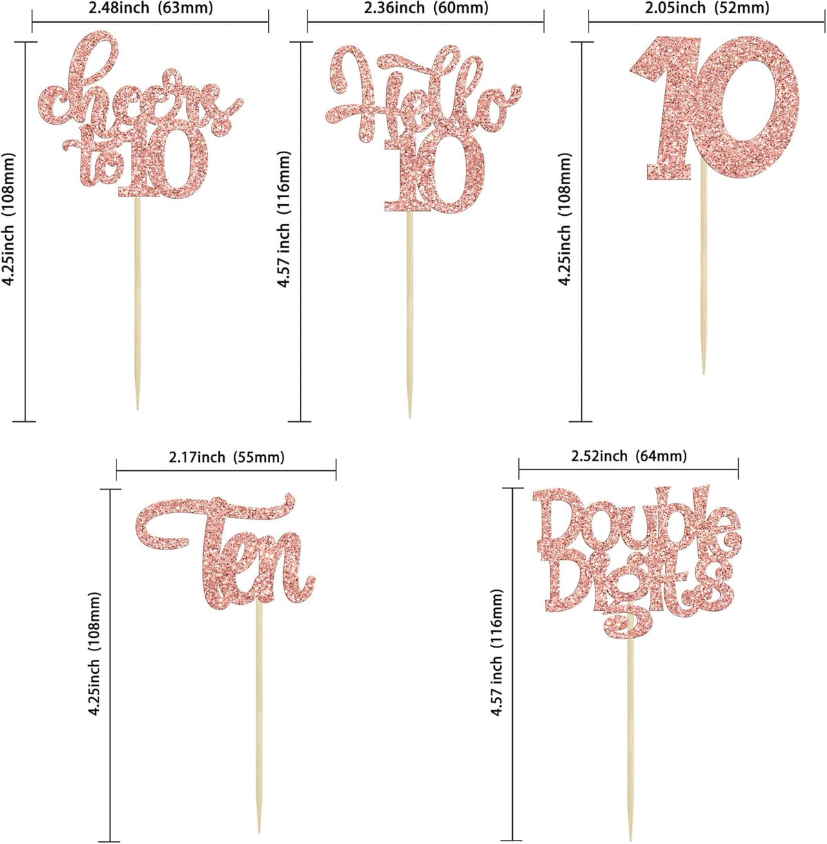 30Pcs 10th Birthday Cupcake Toppers Ten Double Hello 10 Cupcake Picks Cheers to 10 Years Old Cake