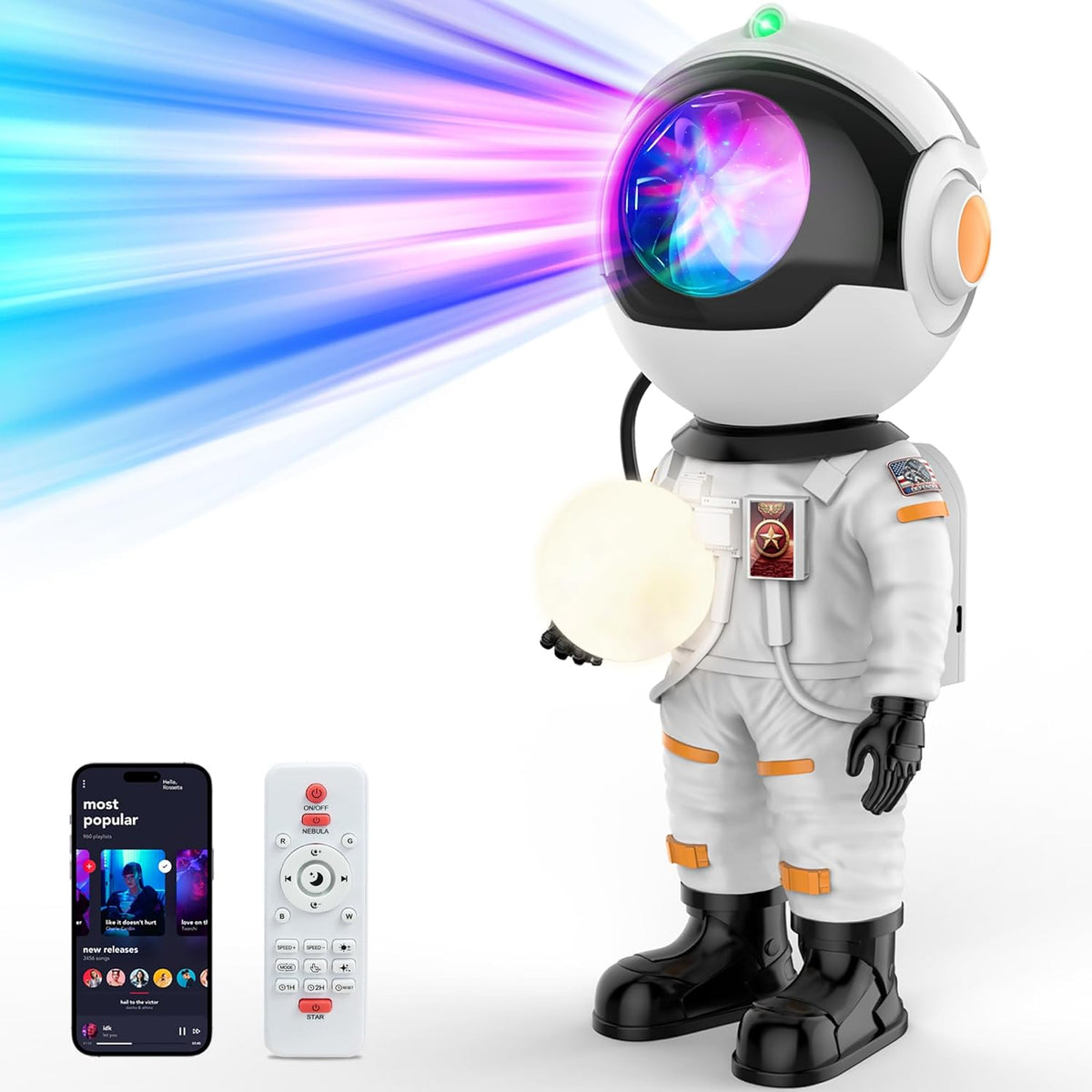 Rossetta Astronaut Galaxy Projector, Star Projector for Bedroom Bluetooth Speaker White Noise Night