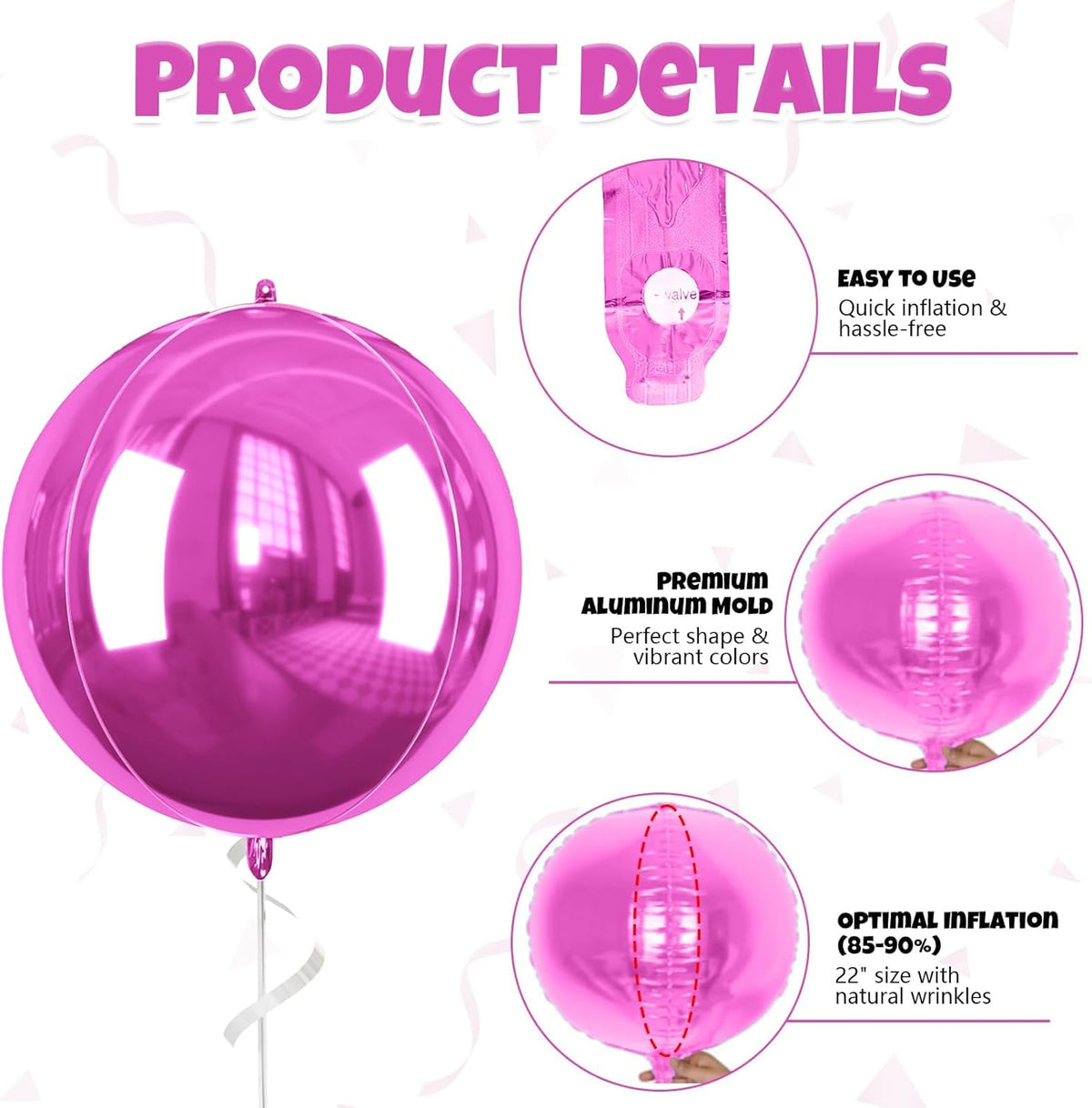 6 Pcs Hot Pink and Pink Balloons, 22 Inch Big Round Foil Balloon for Graduations Birthday Party