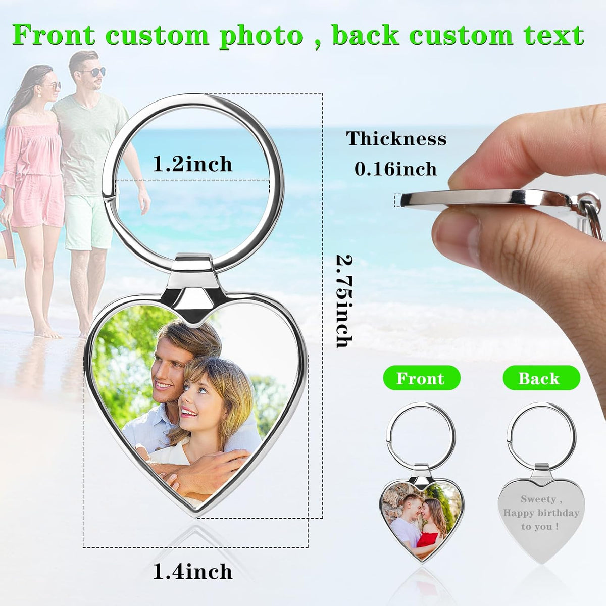 Double Side Custom Keychain with Picture Personalized Engraving Photo Text Customized Gifts for Men