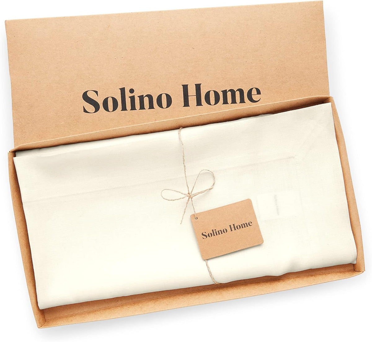 Solino Home Linen Ivory Tablecloth 52 x 52 Inch - 100% Pure Linen Square Table Throw - Fete