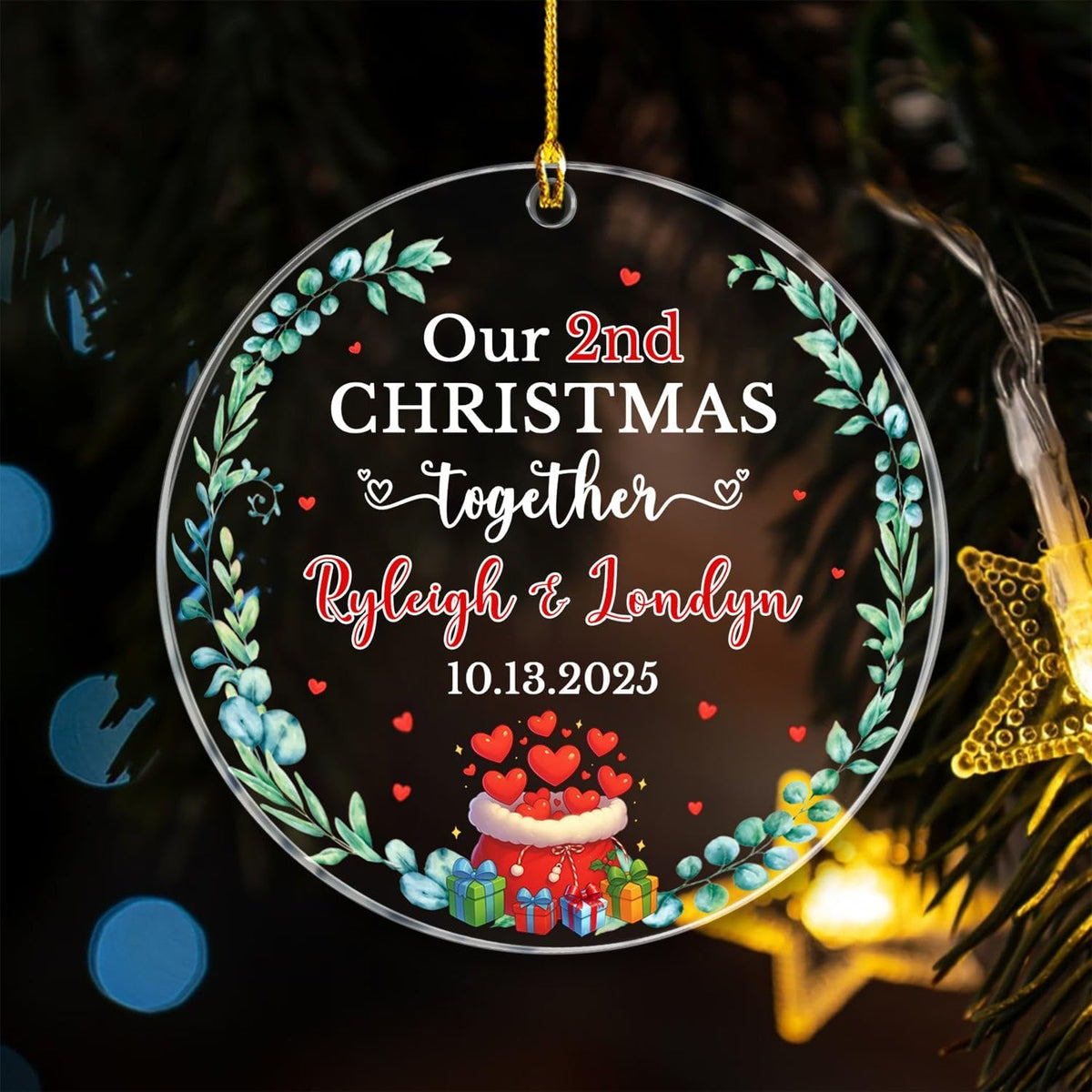 Our 2ND Christmas Together Ornament 2025, Personalized Date & Names Couple Together Xmas Ornament