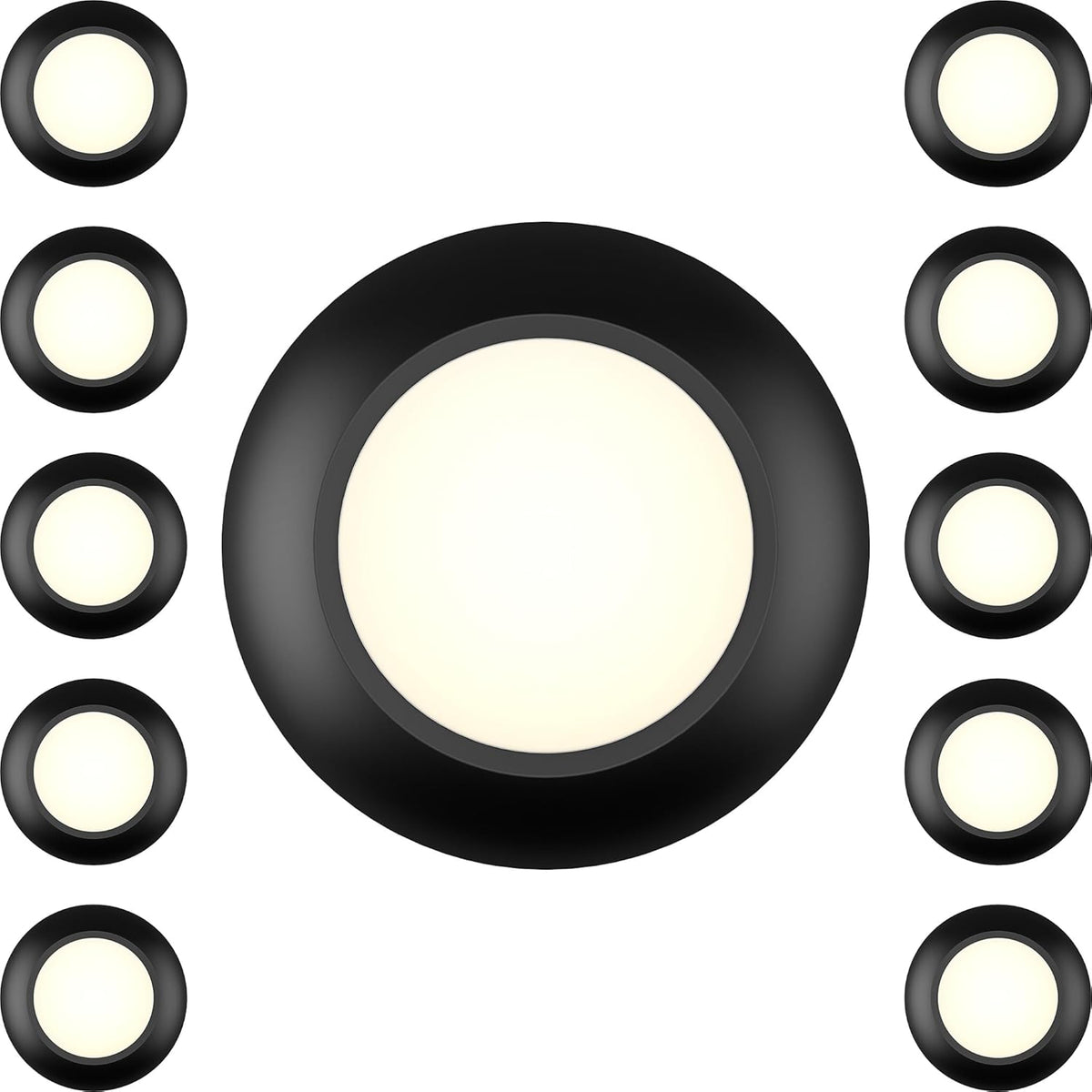 10 Packs 4 Inch Black LED Low Profile Recessed & Surface Mount Disk Light, Round, 10W, 600 Lumens