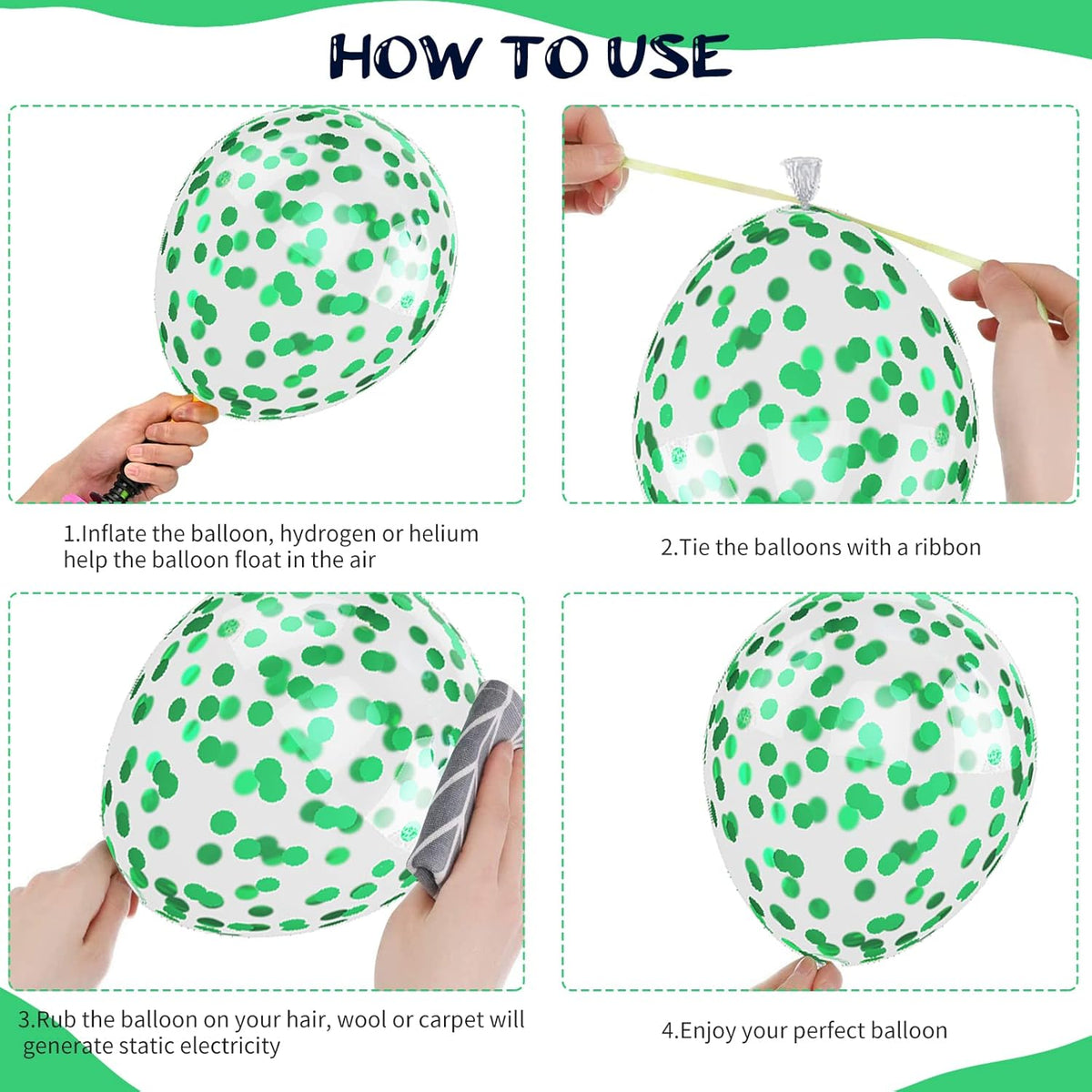 Green and Black Balloons, 50Pcs 12 Inch Green White Black Birthday Balloons, Green Confetti