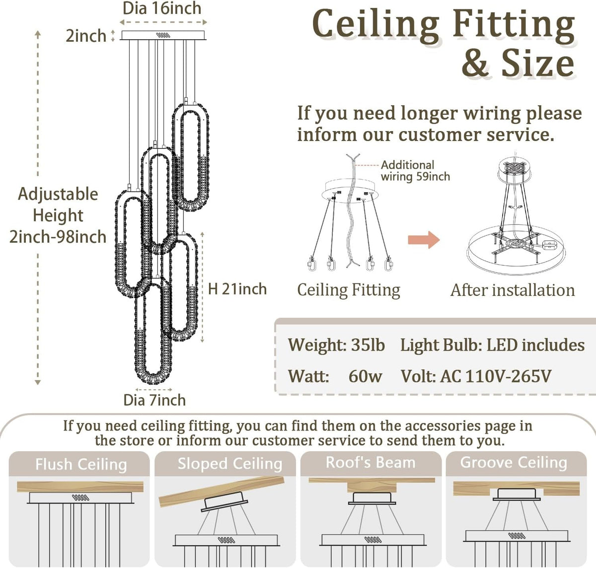 5 Rings Crystal Chandeliers for Staircase Large Pendants Light Fixture Black High Ceiling