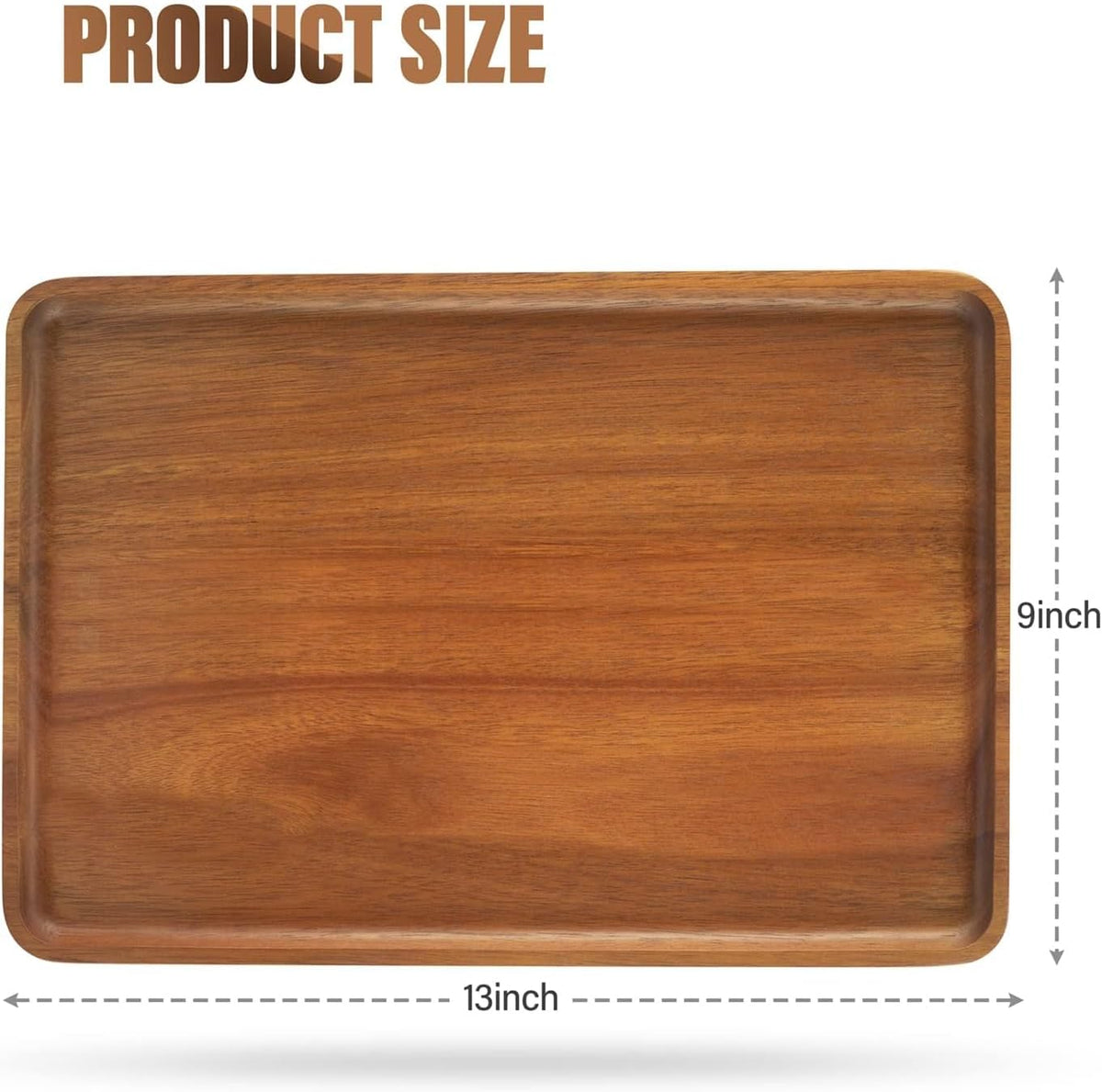 2 PCS 13 x 9 in Solid Acacia Wood Serving Trays Rectangular Wooden Serving Platters Natural Wooden