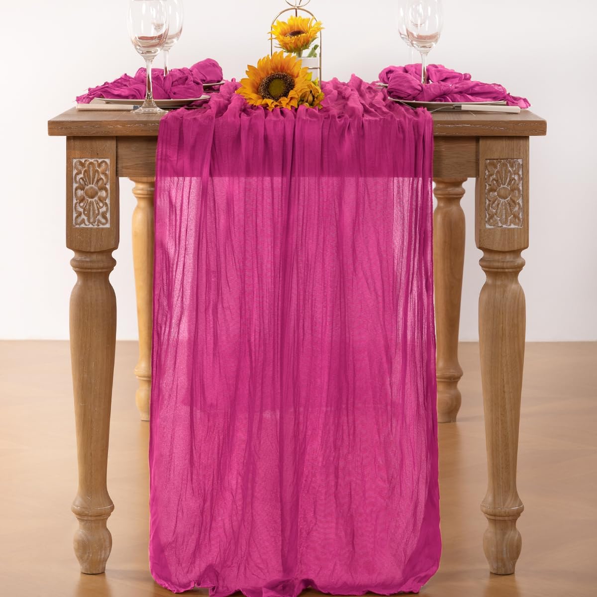 Hot Pink Cheesecloth Table Runner Fall Table Runner Boho Gauze 120 Inches Fuschia Cheese Cloth Fall