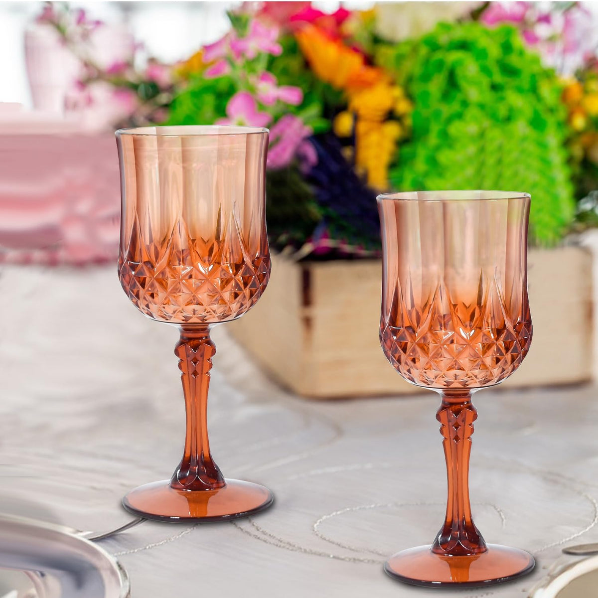 24 Pcs Plastic Rose Gold Stemmed Wine Glasses, 7oz, Unbreakable, BPA-free, Dishwasher Safe, Perfect