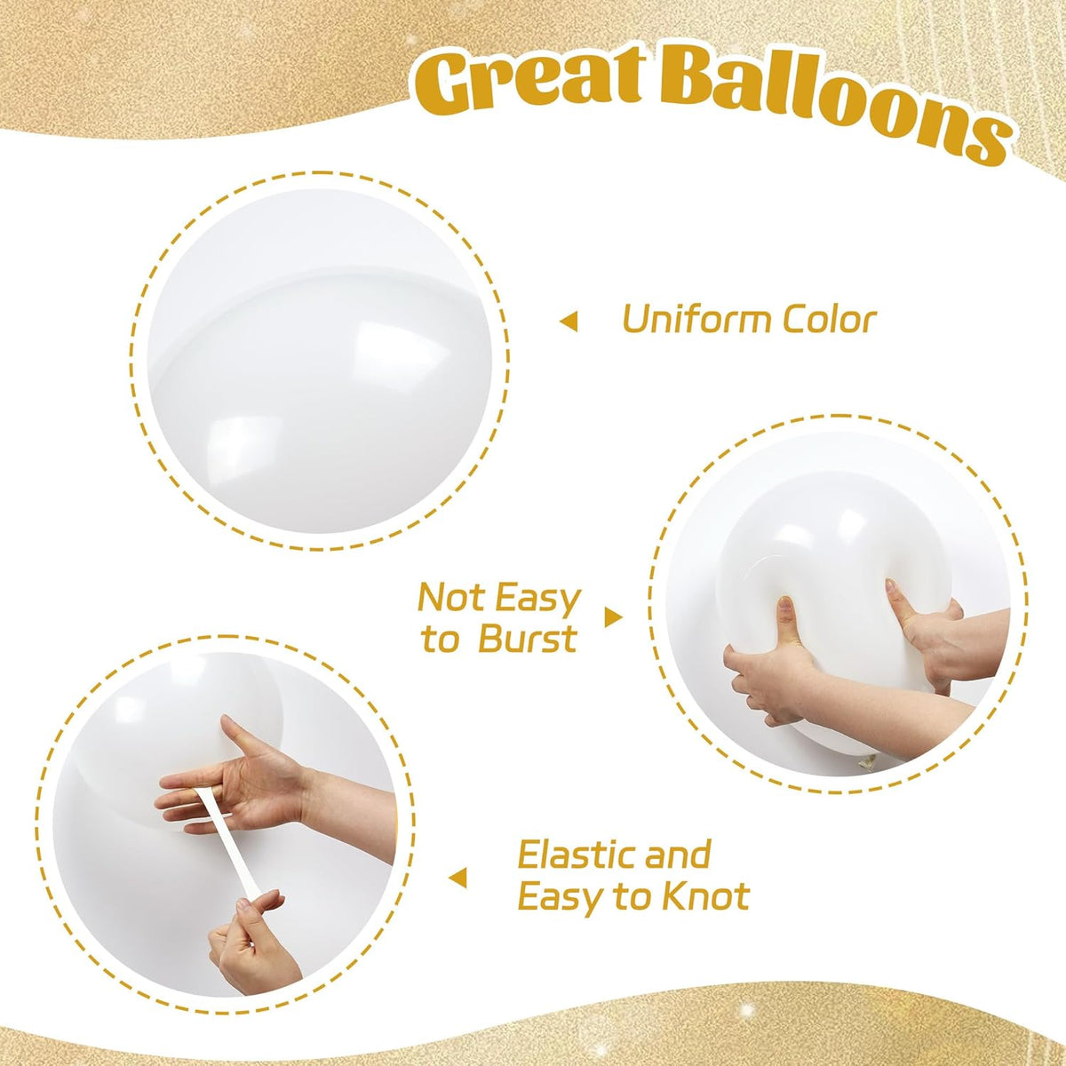 60pcs Gold and White Balloons 12inch, White and Gold Balloons with Metallic Gold Confetti Balloons