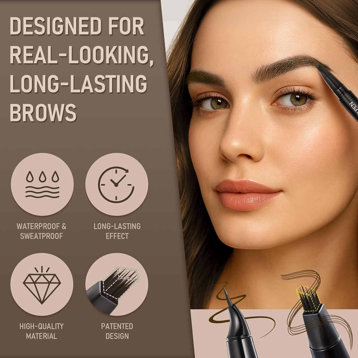 Dual-Ended Microblading Eyebrow Pencil for Women, 2 in 1 Liquid Eyebrow Pencil with Curved Tip and