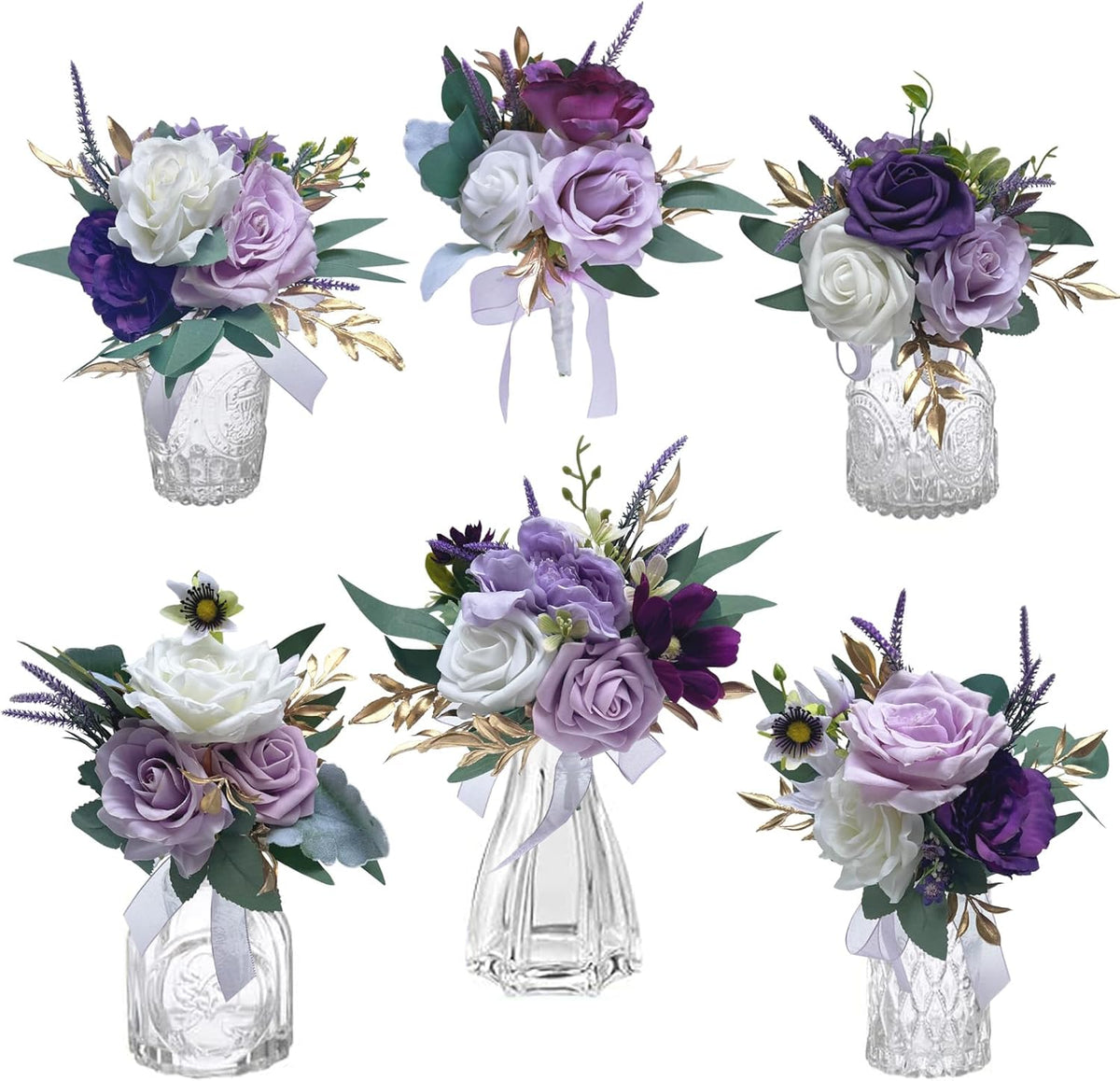 CherishedMoments Set of 6 Assorted Flower Centerpieces Mini Floral Wedding Flowers Set for Wedding
