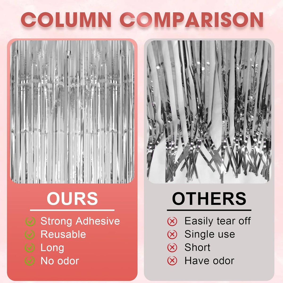 4 Pack Silver Foil Fringe Backdrop Curtains, Tinsel Streamers Birthday Party Decorations, Fringe