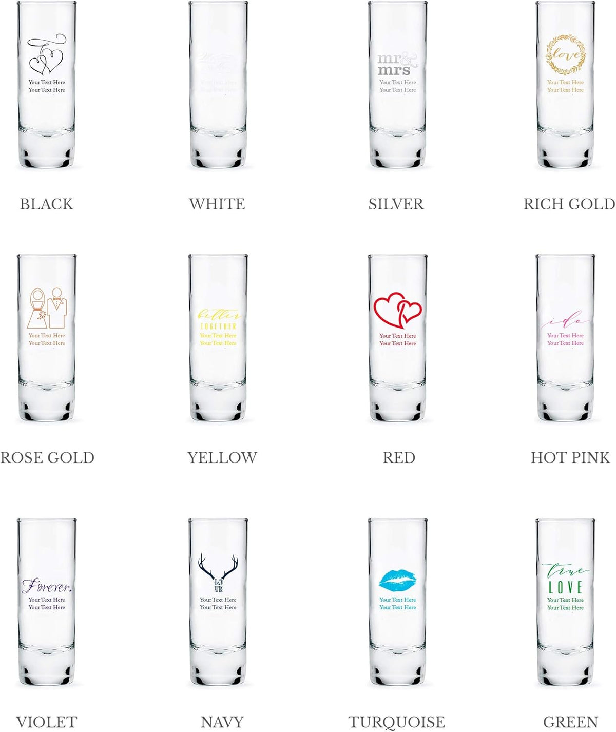 WEDDINGSTAR Personalized 2.5oz Tall Shot Glass Customizable Full Color Print - 180 pack
