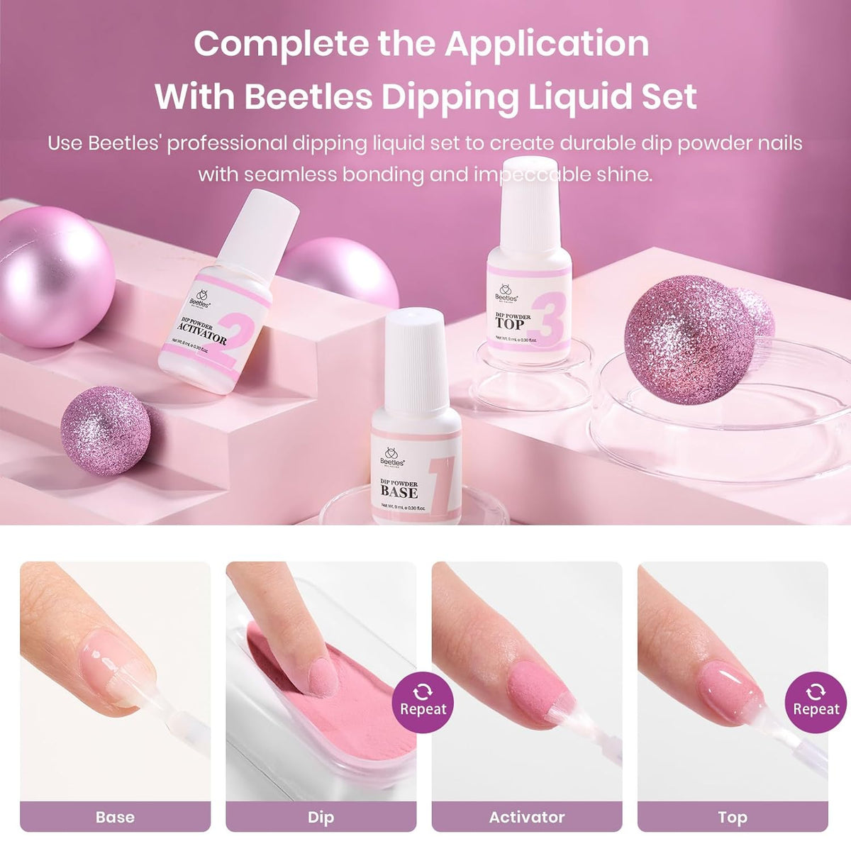 Beetles Dip Powder Nail Kit Starter, 20 Colors Nude Pink Blue Glitter Dipping Powder Set with Base