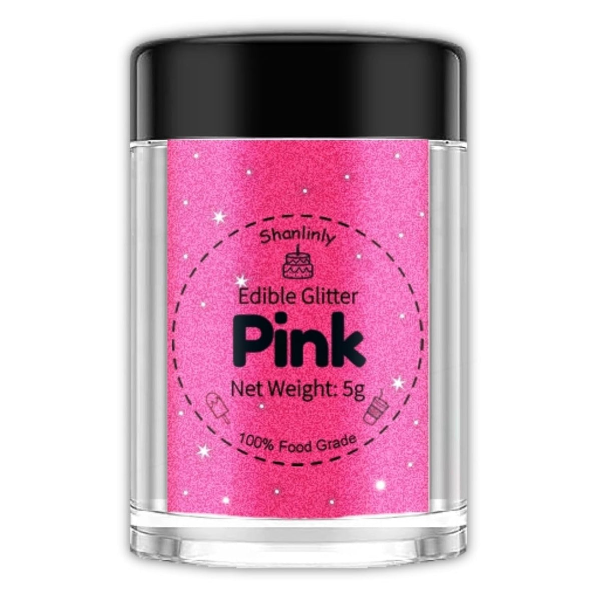 Shanlinly Pink Edible Glitter for Cakes Drinks - Food Grade 5g Shimmer Luster Glitter Dust Edible