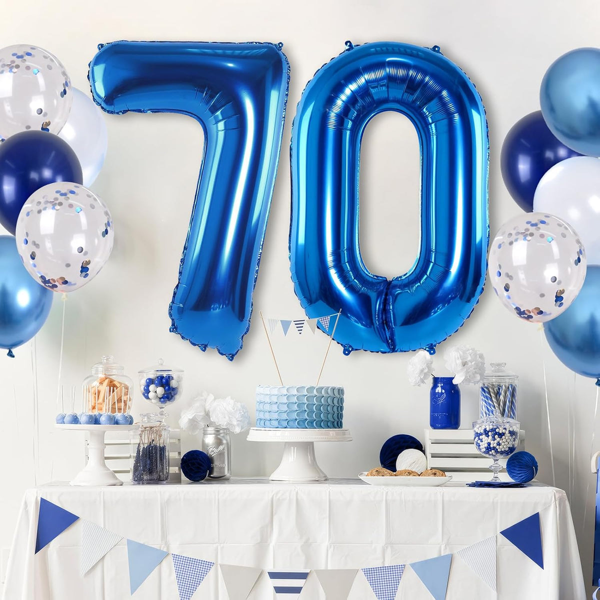 Giant Number Foil Balloon 70, Dark Blue Self Inflating 70th Birthday Balloon for Men, 40'' 70