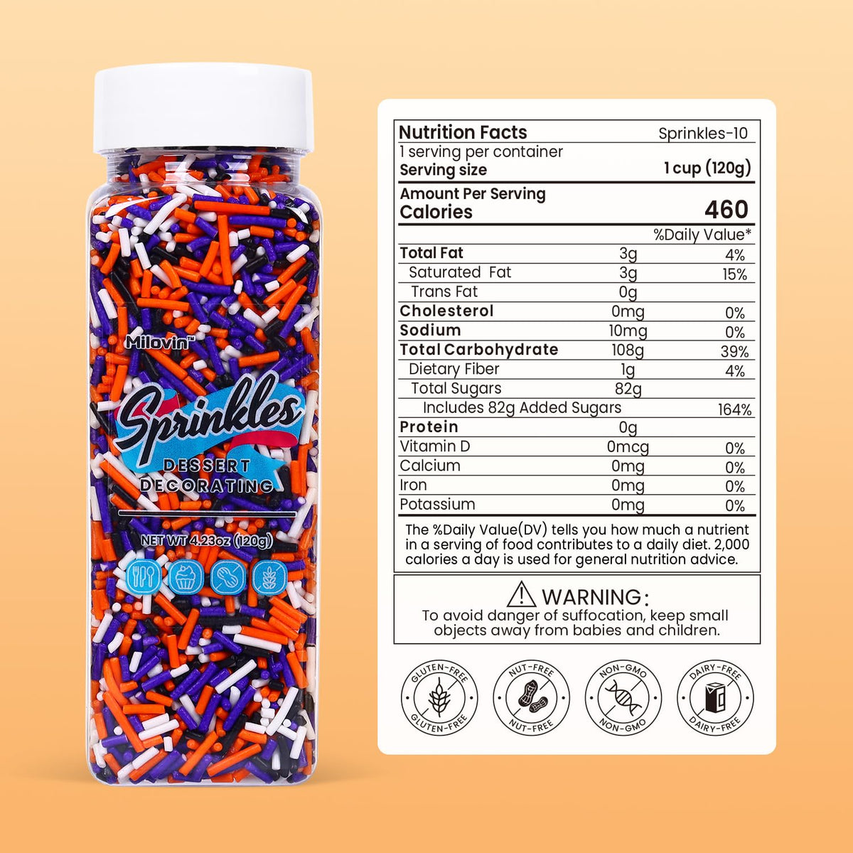 Edible Halloween Jimmies Sprinkles, Halloween Sprinkles, White, Purple, Orange, and Black