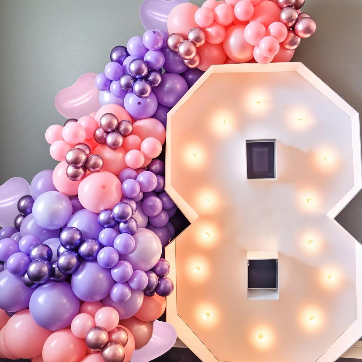 Pink and Purple Balloons, 50pcs Pink Purple Balloons With Macaron Heart Latex Balloon, Four Star