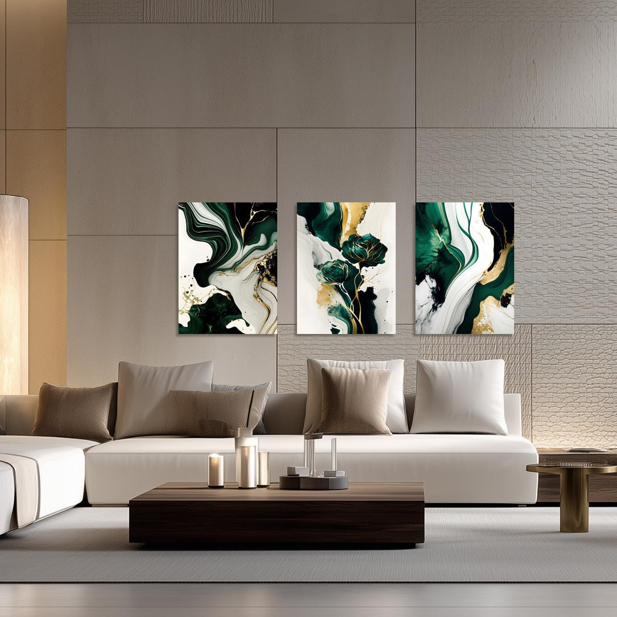 IAFWZX Framed Green Gold Abstract Wall Art, Emerald Marble Textured Wall Decor, Contemporary Line