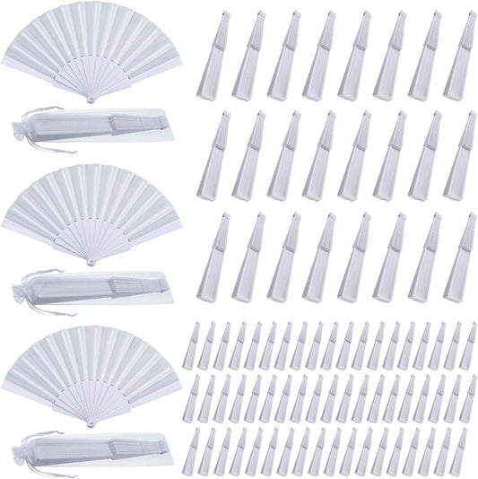 Wenqik 80 Pcs Wedding Folding Hand Fans Bulk Silk Fabric Chinese Handheld Foldable Clack Fans with