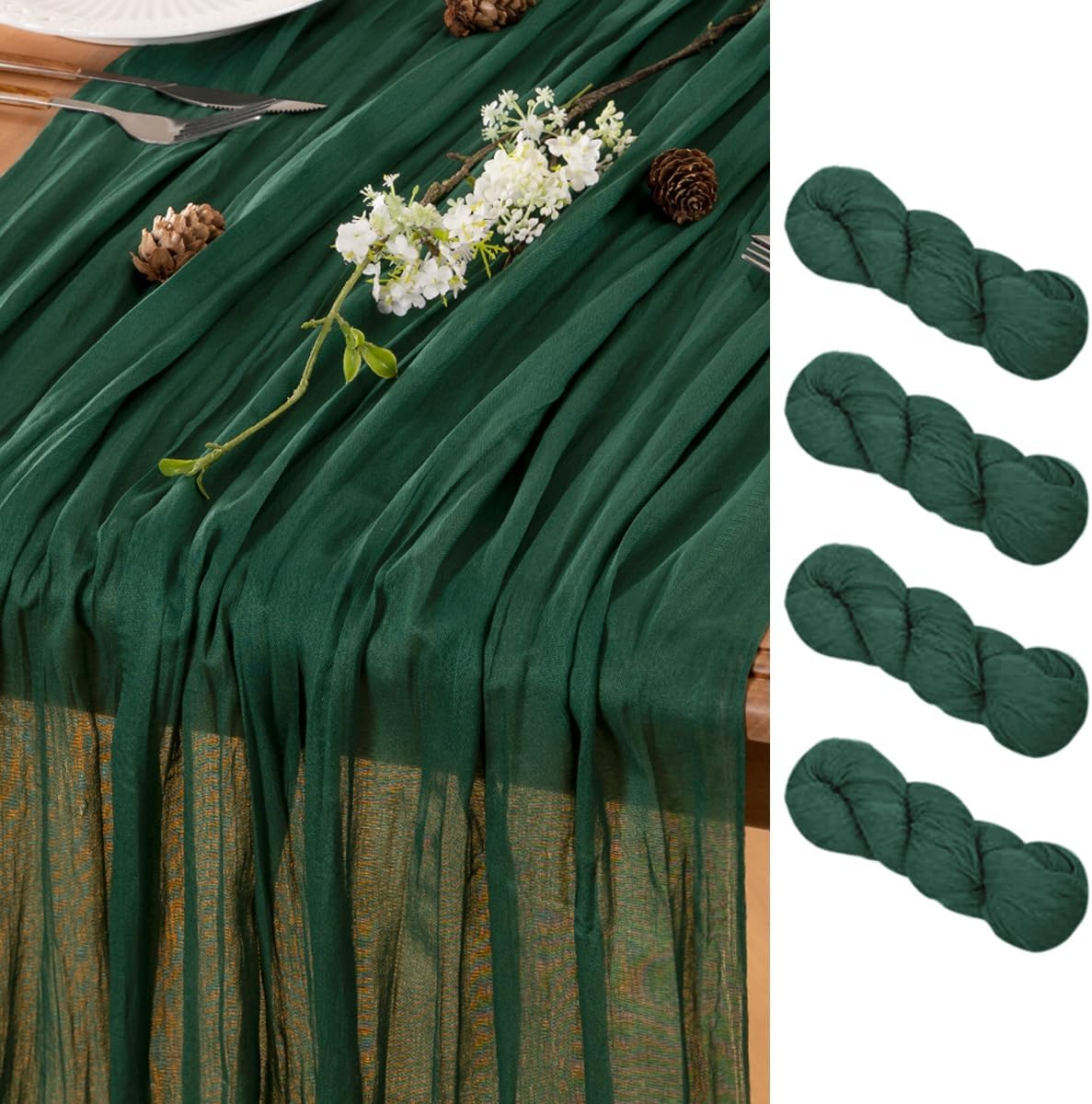 Emerald Green Table Runner Cheesecloth Table Runner 4 Pack 10FT Farmhouse Table Runners 120 Inches