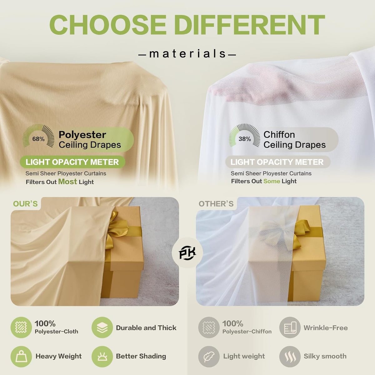 PartyVillage 10ft×15ft Beige Backdrop Curtain for Wedding Parties, 2 Panels Wrinkle Free 15 FT Long